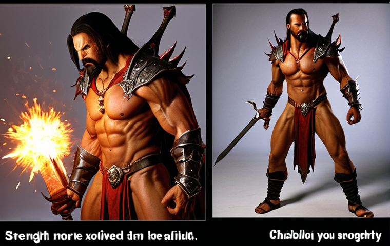 ** A Diablo 2 character struggling to equip a powerful-looking weapon or armor because their Strength stat is too low. The character looks frustrated. Text overlay: "Strength: More Important Than You Think!"

**