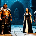 A diverse group of four professional adventurers, embodying classic fantasy archetypes like a noble Paladin, a wise Sorceress, a robust Barbarian, and a mystic Necromancer, standing together. Each character is fully clothed in their iconic, modest armor and appropriate professional attire, reflecting their class. They are positioned at the entrance of a dimly lit, ancient stone dungeon, characteristic of Sanctuary's gothic fantasy world, with an ethereal glow emanating from within. They are posed naturally, looking forward with determination and a strong sense of camaraderie, ready to embark on a shared adventure. Professional photography, high detail, cinematic lighting, epic fantasy art style, perfect anatomy, correct proportions, well-formed hands, proper finger count, natural body proportions, safe for work, appropriate content, fully clothed, modest clothing, family-friendly.